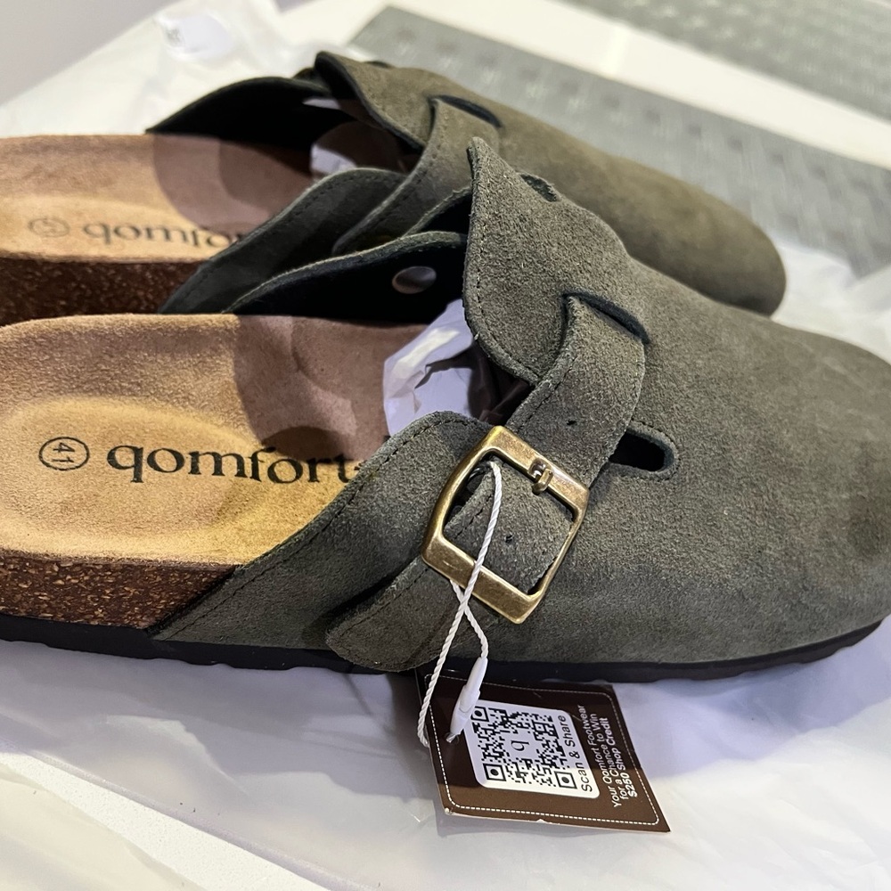 Olive Suede Buckle Mule - Slip-On Comfort Clog